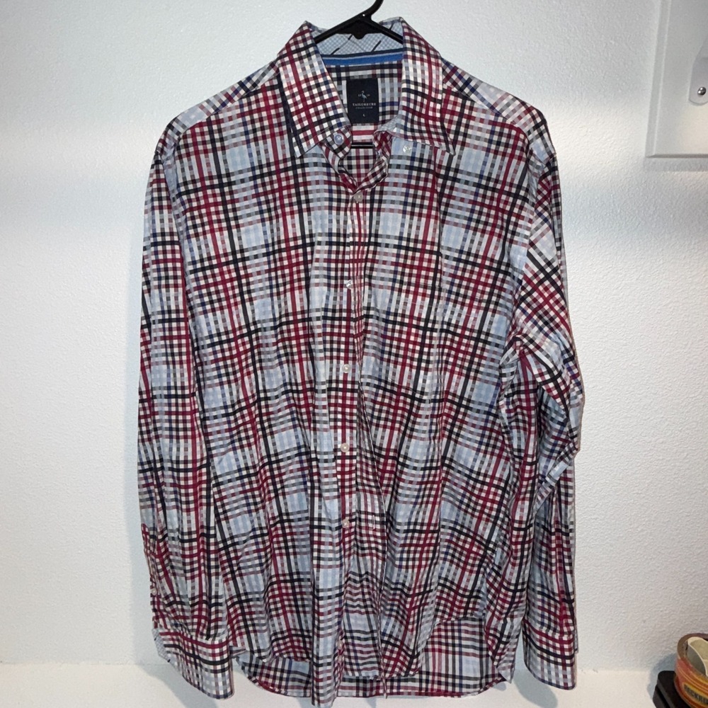 TailorByrd Collection Men's Plaid Button Down Shirt Size L Long Sleeve Cotton